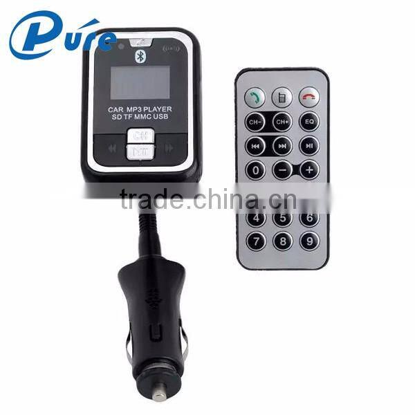 2016 Hot sale car usb mp3 music player bluetooth car kit FM transmitter with Cigarette lighter power supply