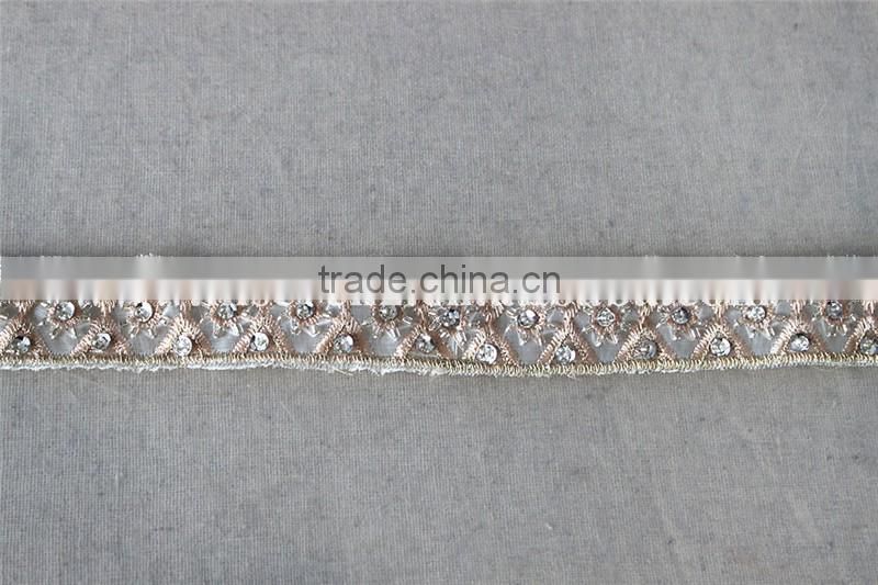 2.5cm beaded organza embroidery lace trim with cup sequins in rose gold