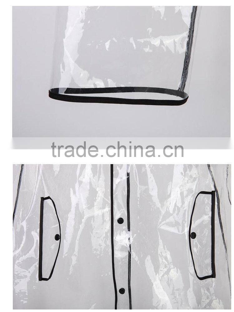 100% EVA Eco friendly transparent fashion women rain poncho
