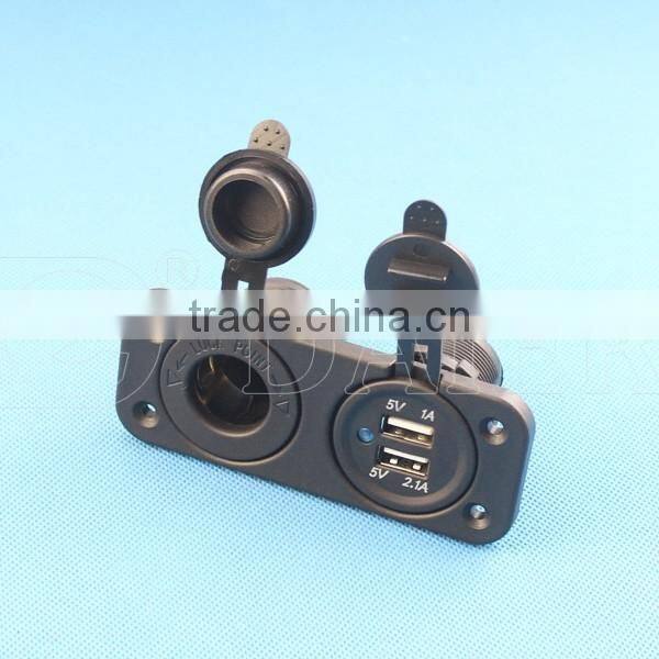 New 12-24V Rear Two Hole Panel Car Motorcycle Charger Dual USB Power Socket Splitter