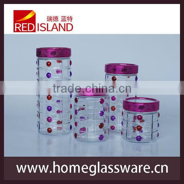 Hot sale cheap dot shape glass jar with hand painted