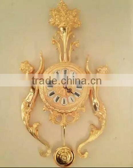 Luxury Retro 24K Gold Plated Wall Clock, Classic Wall Decorative Hanging Brass Angel Clock