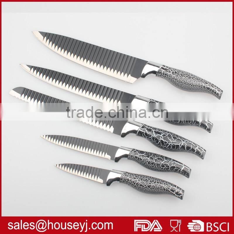 Set of 5pcs knife set non stick color kitchen knife blade with"V"wave grooves design