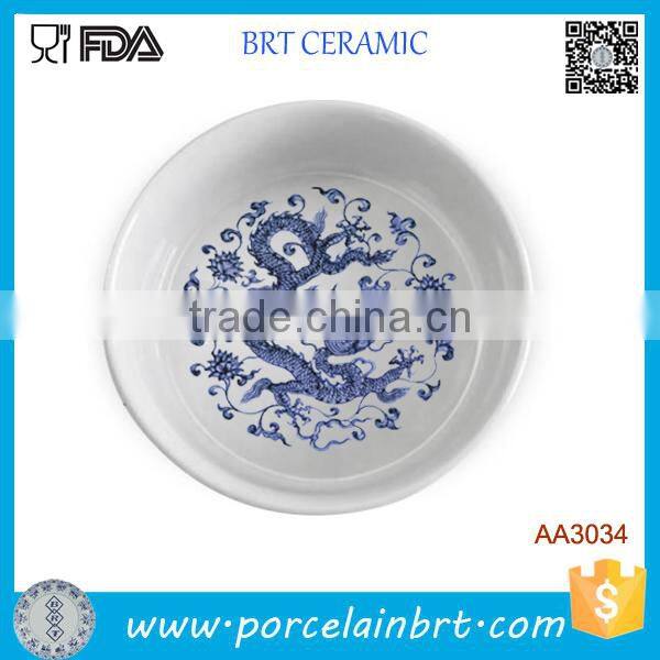 Oriental Chinese Dragon Deep Round Ceramic Restaurant Plate