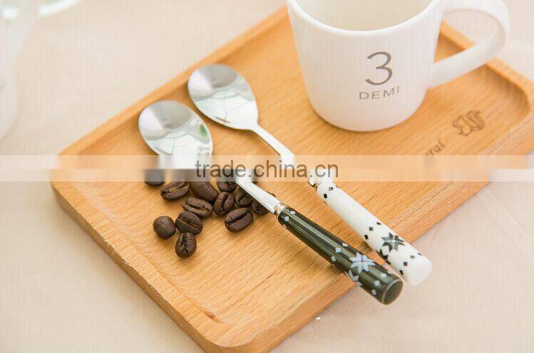 Wood Rectangle Sculpture Flower Coffee Tea Dessert Food Serving Plate Tray