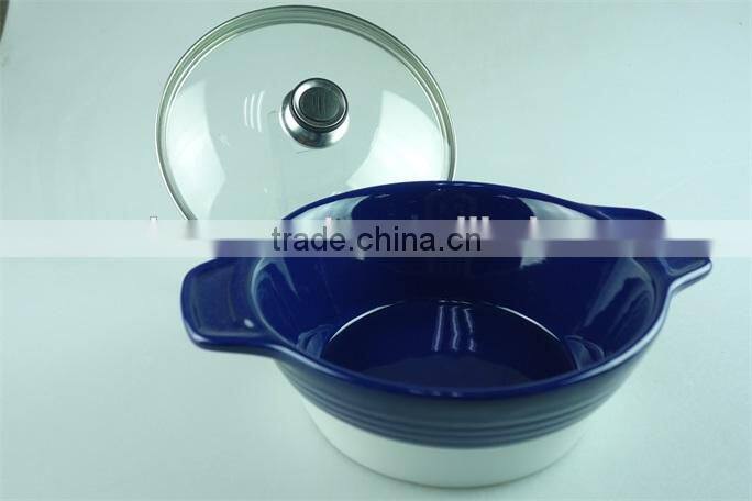 stock cheap ceramics tureen with glass cover blue glaze