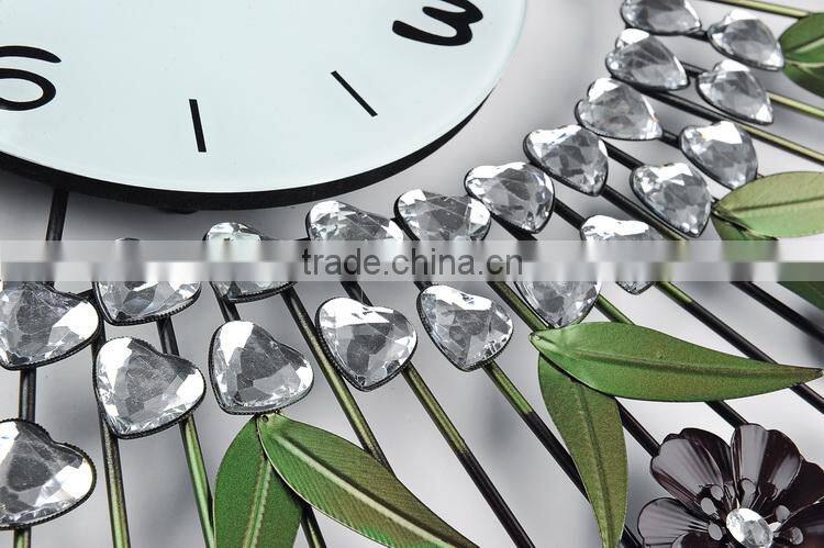 2015 flower heart shape iron home decoration fashion antique wall clock