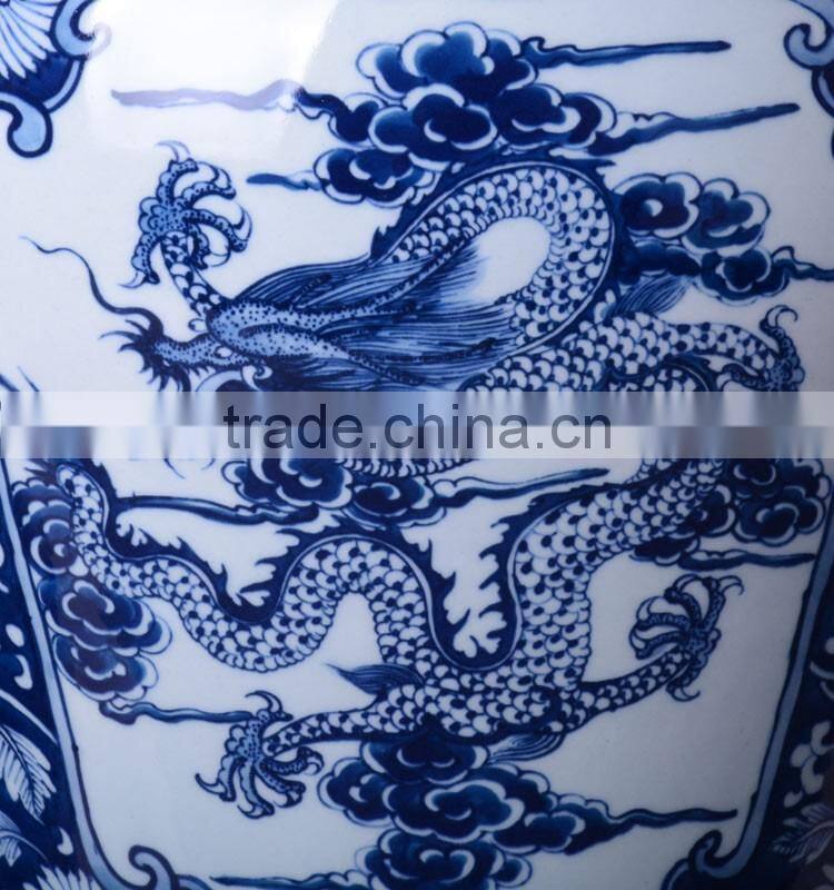 Customized blue and white porcelain hand painted dragon temple ginger Jars