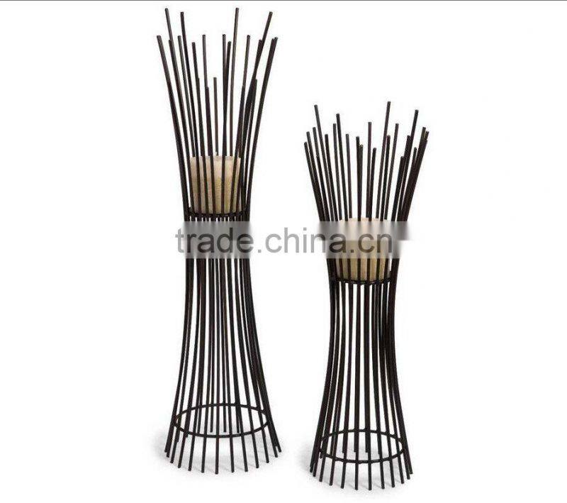 Metal Pillar Candleholders Contemporary- Set of 2