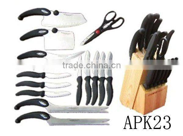 black handle knives set with block