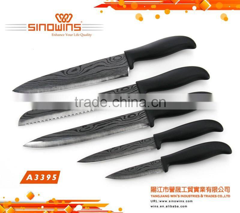 A3405-2 New Design 5pcs Colorful Titanium Blade Stainless Steel Kitchen Knife Set