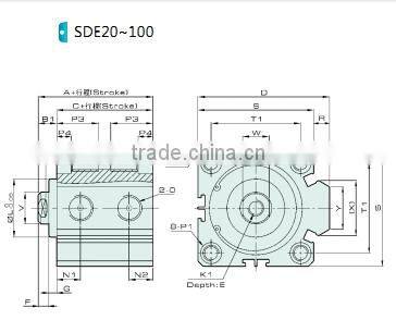 SDE Series thin pneumatic cylinder with high quality