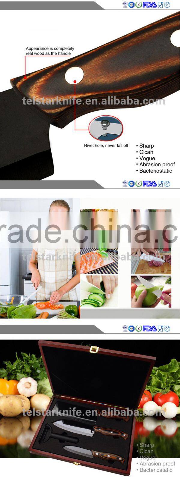 Manufacturers selling high-end color black mirror light wooden handleceramic kitchen knife
