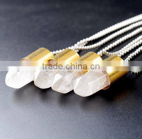 2015 Bullet Shape Natural Stone Necklaces Natural Stone Pendant crystal necklace Crystal Gold Metal Necklace