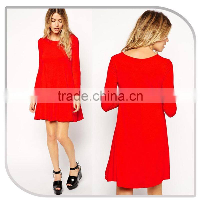 beautiful lady designer solid color long sleeve one-piece short dress women party frocks 2016