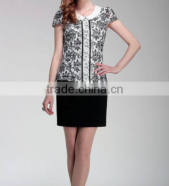 IWATOO Doll collar lace printed chiffon female T-shirt