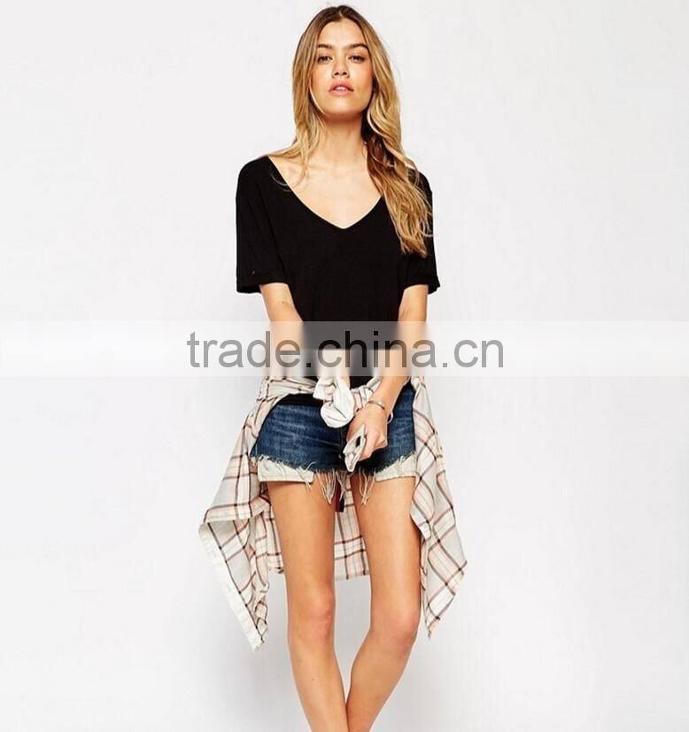 hot sale sexy women's v-neck t-shirt wholesale from ningbo, china