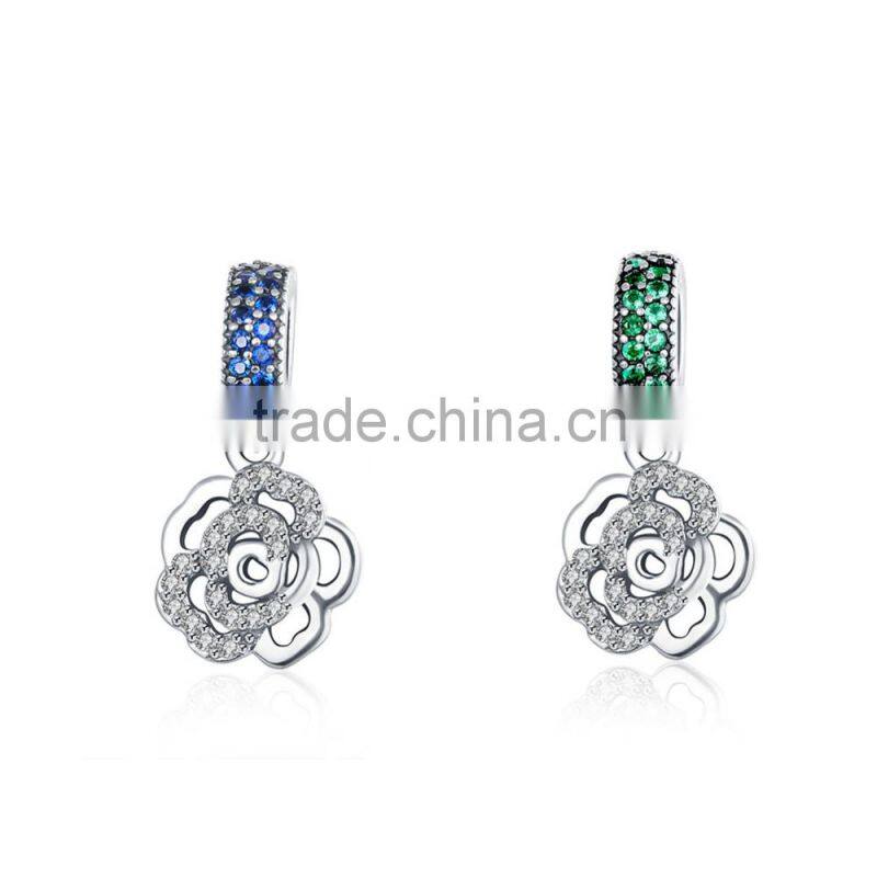 Hotsale charm accessory AAA+ zircon sterling silver hollowed flower pendant for neckalce