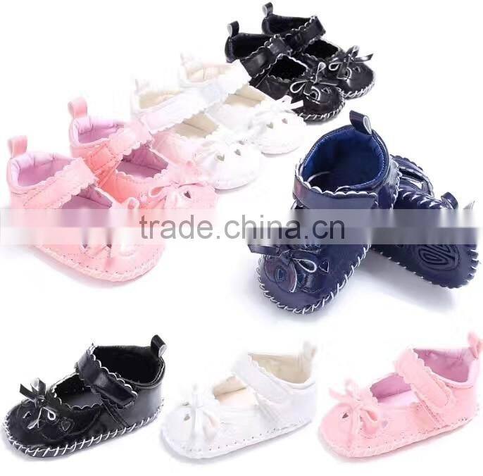 2017cute baby pre-walker leather solid infant shoes