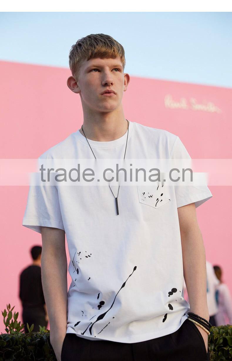 Customized white casual short sleeve emboridered t shirt for men