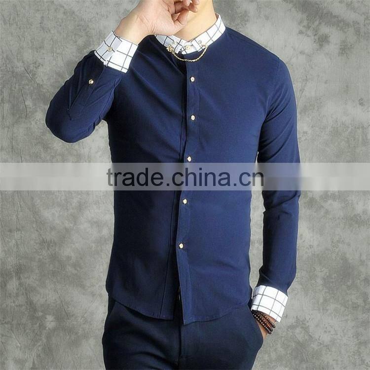 2016 Fashion design button down long sleeve slim fit jeans shirt