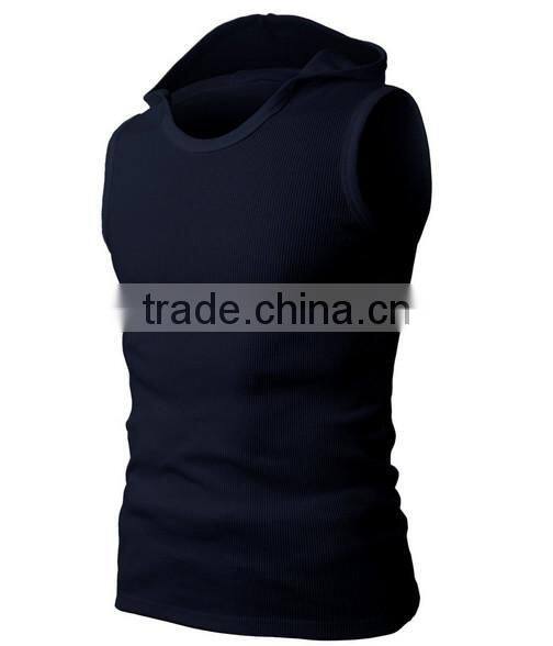 OEM new design cotton plain mens wholesale sleeveless hoodie stringer vest