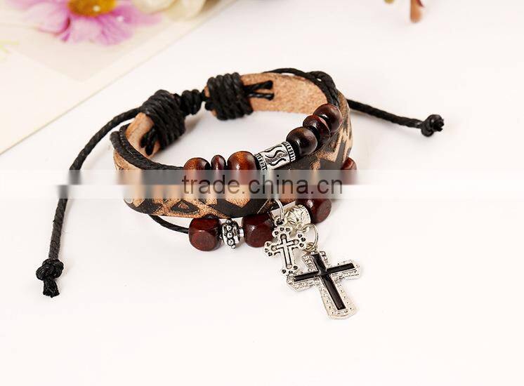 Factory price retro handmade alibaba leather mens bracelets