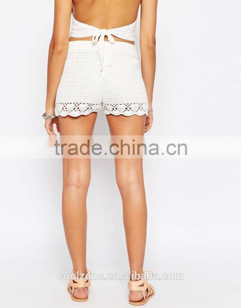 High-rise waist scallop hem crochet shorts women crochet lace shorts