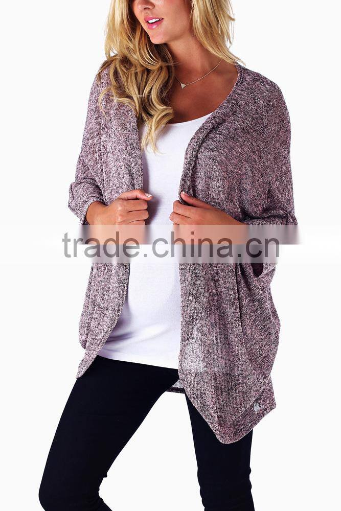 PINK HEATHERED DOLMAN SLEEVE KNIT MATERNITY CARDIGAN