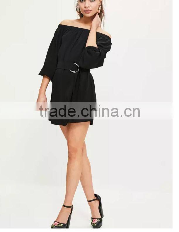 Fashion Design Long Shirt One Shoulder Off Dress Belt Shirt Dress