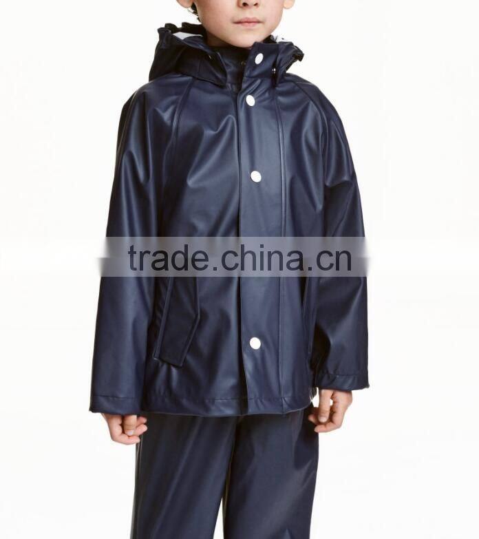 Top quality wholesale attached hood rain jacket waterproof kids jacket
