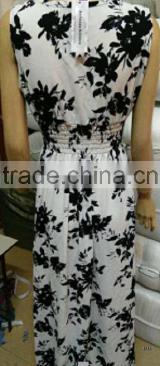 Summer new style sexy printed white and blue color sleeveless simple long dress