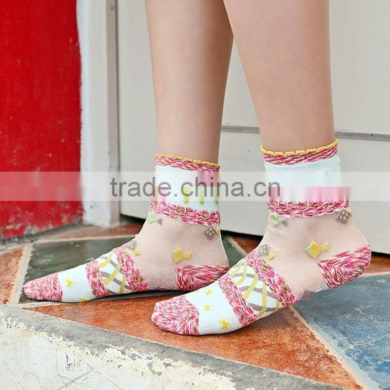 Lady crystal transparent silk sock