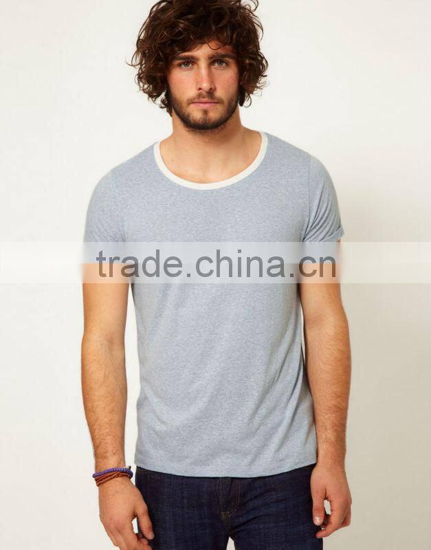 contrast bound crew neck fashion cut tee shirt