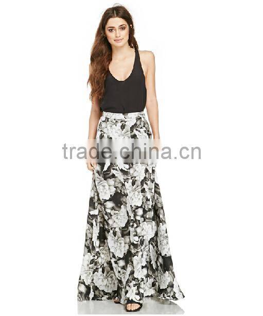 Floral printed wide leg maxi pants for middle age woman