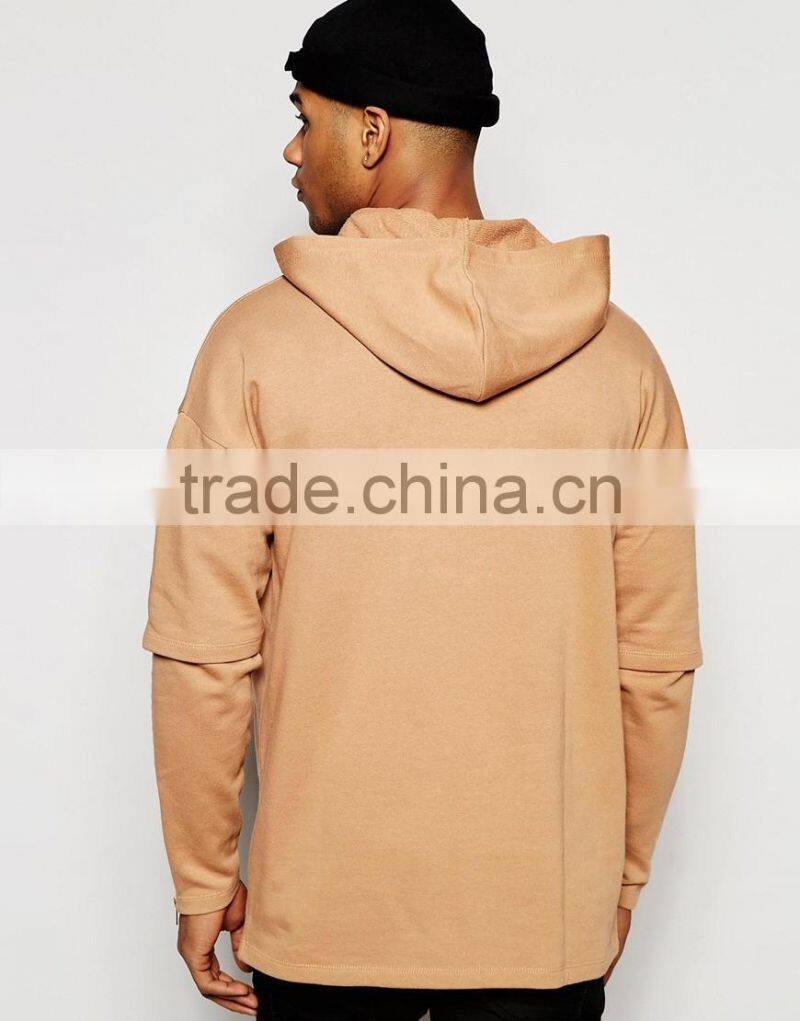 Longline Oversized Hoodie With Double Layer Sleeves & Zips