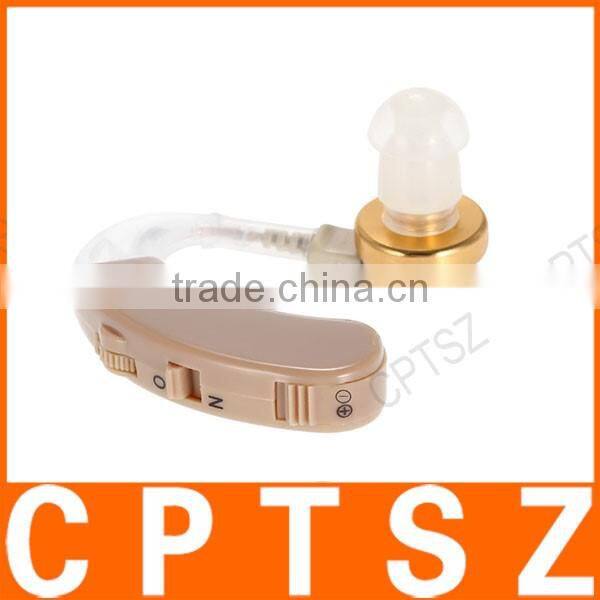 Behind Ear Sound Amplifier Digital Hearing Aid with Earplugs Volume Adjustable Audiphone Mini Brown