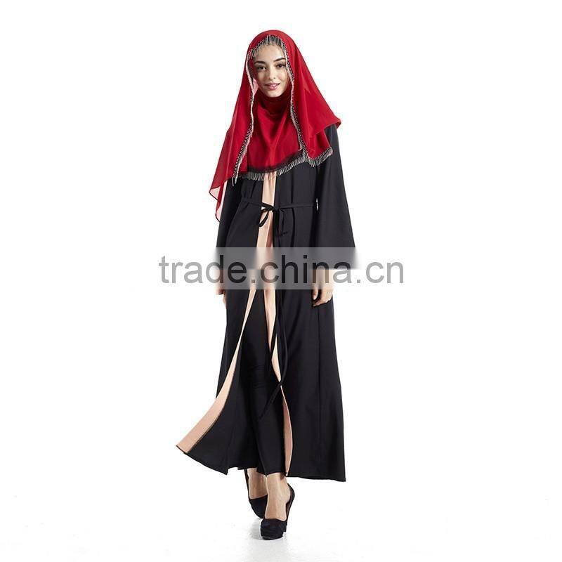 hemp black red patched muslim dress robe/xge muslim Arabian middle east lace abaya kaftan dress/ islamic muslim women dress
