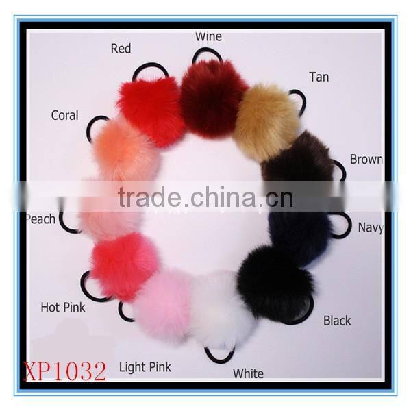 Cheap wholesale price elastic fur fluffy ball pom pom Scrunchie Ponytail holder Hair Accessories