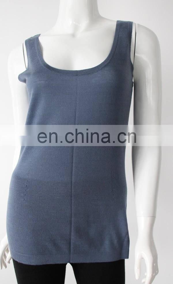 summer wear sleeveless 14gg knitted women pure cashmere tops