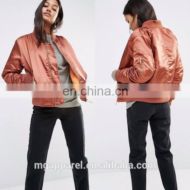 2017 High quality spring women custom satin plain bomber jackets