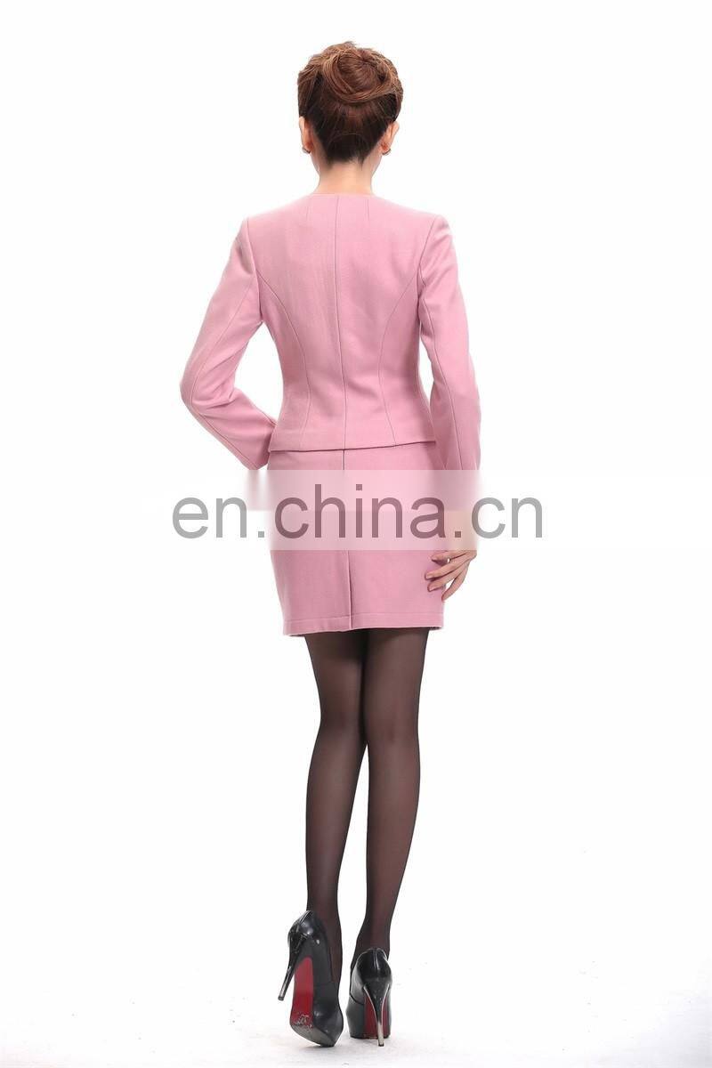 Good Quality Slim Fit Single Button Wool Blend 2 Pieces Fashion Long Sleeve Womens Special Cutting Office Ladies Skirt Suit