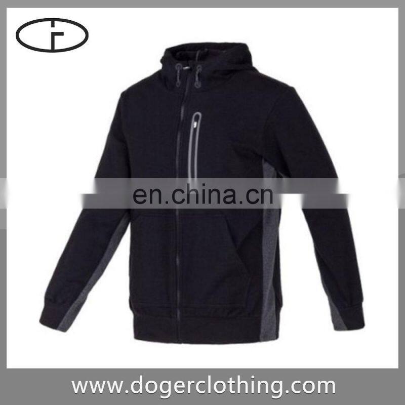 OEM ODM supplier long sleeve zipper men plain black hoodie