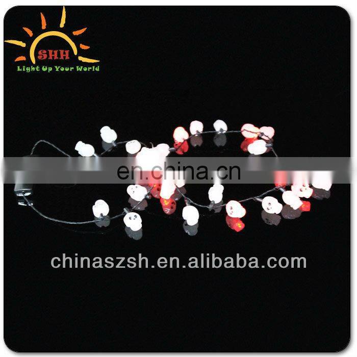 Skull shaped glowing LED flashing necklace for Halloween