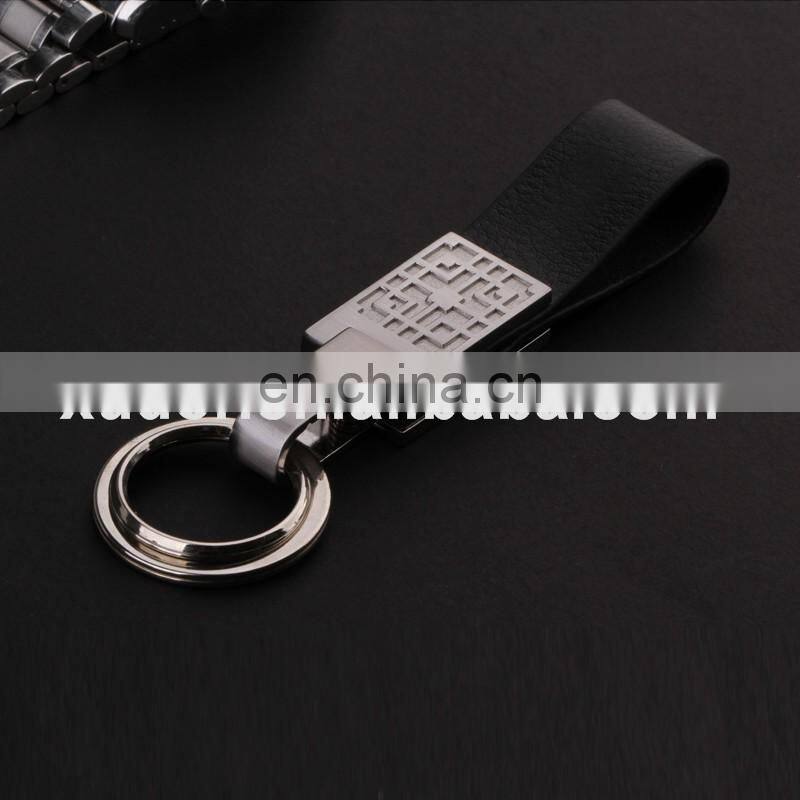 High Quality Promotional Zinc Alloy Laser Logo Black Leather Metal Car Keychain