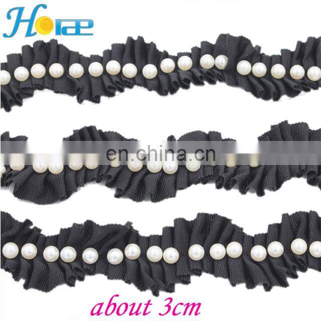 New Arrival ribbon Trimming decorative Lace Trim with pearls for garment