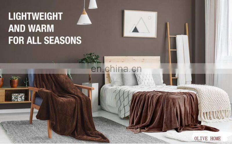 Brown Flannel Fleece Bed Blanket Lightweight Bedspread Blankets All Seasons Plush Warm Solid Blankets for Bed Couch Sofa