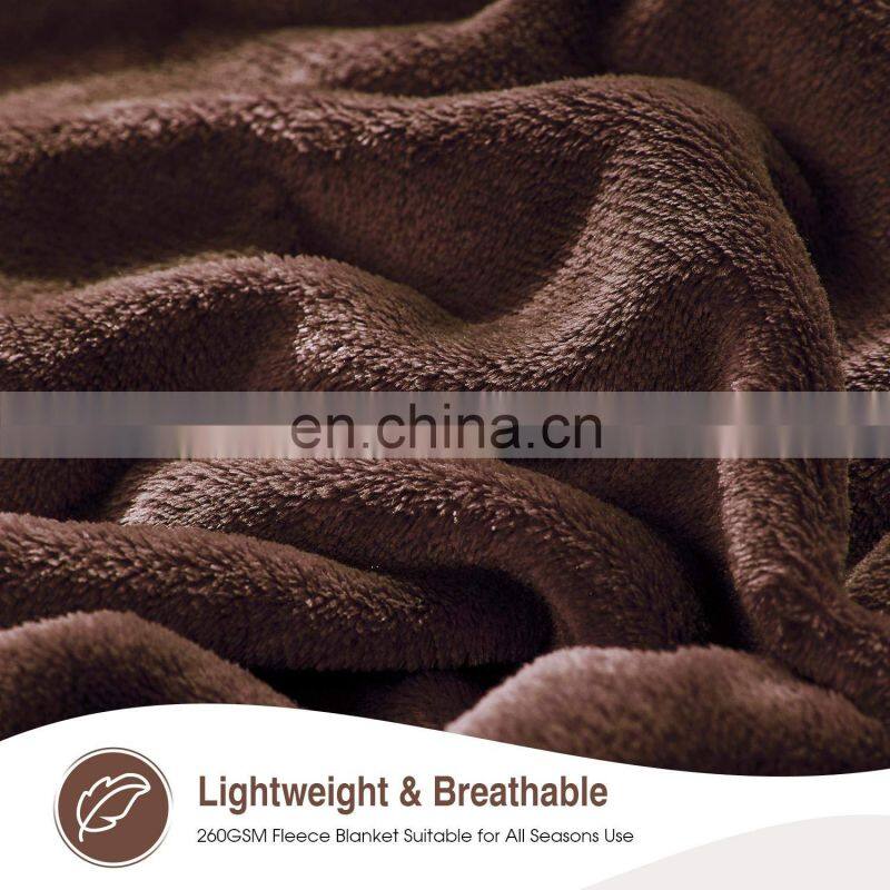 Brown Flannel Fleece Bed Blanket Lightweight Bedspread Blankets All Seasons Plush Warm Solid Blankets for Bed Couch Sofa