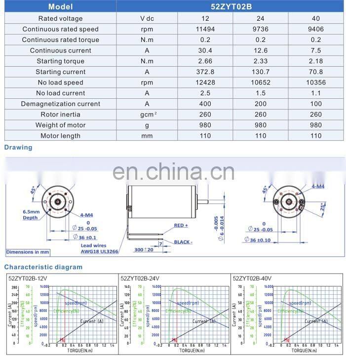 52mm high quality good price 12v 24v dc micro motors
