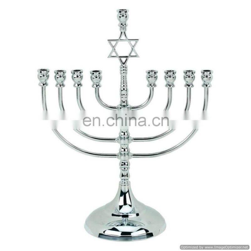 tall silver metal candle menorah